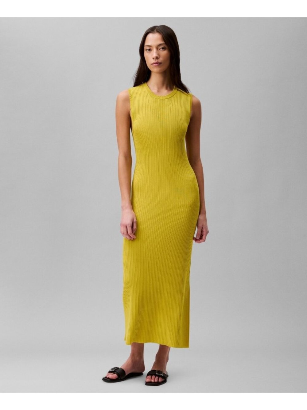 Calvin Klein Women's Ribbed Unlined Maxi Dress Pulls on Olive Green Size S $149